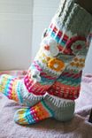 Hand Knit Fair Isle Knee Highs With 3d Flowers Basic Design 1 small