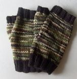 Hand Knit Fingerless Gloves For Men / In Green And Black Camouflage 2 small