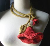Knit Lariat / Bloom - In Red / All Weather - Cool Absorbent Cotton Necklace/Artwear 2 small