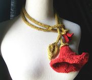 Knit Lariat / Bloom - In Red / All Weather - Cool Absorbent Cotton Necklace/Artwear 3 small