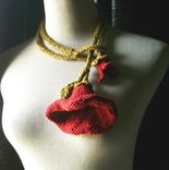 Knit Lariat / Bloom - In Red / All Weather - Cool Absorbent Cotton Necklace/Artwear 4 small