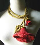 Knit Lariat / Bloom - In Red / All Weather - Cool Absorbent Cotton Necklace/Artwear 1 small