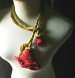 Knit Lariat / Bloom - In Red / All Weather - Cool Absorbent Cotton Necklace/Artwear 5 small