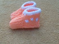 Storewide Sale - Peach And White Baby Knitted Slippers 2 small