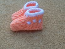 Storewide Sale - Peach And White Baby Knitted Slippers 3 small
