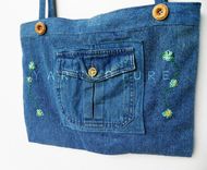 The Old-Meets-New Denim Tote / Hand Painted / Hand Embroidered - Eco Friendly / On Sale Now 2 small