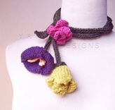 Picking Wildflowers...Freeform Knit Flower Art Necklace / Fiber Art Handmade Wedding 2 small