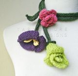 Picking Wildflowers...Freeform Knit Flower Art Necklace / Fiber Art Handmade Wedding 5 small