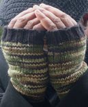 Hand Knit Fingerless Gloves For Men / In Green And Black Camouflage 3 small