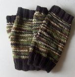 Hand Knit Fingerless Gloves For Men / In Green And Black Camouflage 4 small