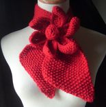 Vintage Inspired Ascot Necktie - Lotus Flower Design In Cherry Red/ Wider Neck Design 1 small