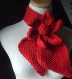 Vintage Inspired Ascot Necktie - Lotus Flower Design In Cherry Red/ Wider Neck Design 2 small