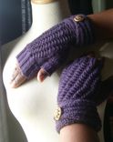 Contempo Elegant Lace Knit Fingerless Gloves/Mitts - In Deep Eggplant 2 small