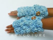 Bukni Mitts / In Sky Blue / Fall Winter Fashion Thick And Warm Fingerless Gloves 2 small
