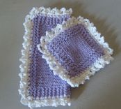 Pretty Hand Knit Deluxe Sponge And Washcloth Set - In Lavender And White/Lace Edge 2 small