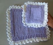 Pretty Hand Knit Deluxe Sponge And Washcloth Set - In Lavender And White/Lace Edge 3 small
