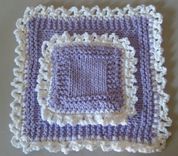 Pretty Hand Knit Deluxe Sponge And Washcloth Set - In Lavender And White/Lace Edge 4 small