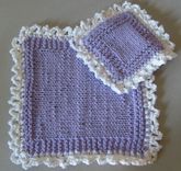 Pretty Hand Knit Deluxe Sponge And Washcloth Set - In Lavender And White/Lace Edge 5 small