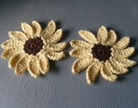 Crocheted Sunflower Embellishments / In Yellow And Brown 4 small