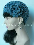 The Lace Cloche/Beanie/Crochet Hat W/ Crochet Flower, Denim Blue,Spring,Summer,Fall,Winter Fashion 2 small