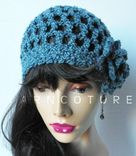 The Lace Cloche/Beanie/Crochet Hat W/ Crochet Flower, Denim Blue,Spring,Summer,Fall,Winter Fashion 3 small