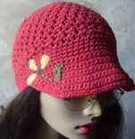 Brimmed Beanie/Newsboy Hat W/Hand Embroidered Flower - Country Red 1 small