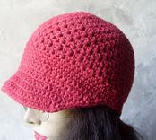 Brimmed Beanie/Newsboy Hat W/Hand Embroidered Flower - Country Red 4 small