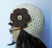 The Chunky Cloche/Beanie/Crochet Hat W/ Crochet Puff Flower,Cream,Spring,Summer,Fall,Winter Fashion 4 small