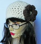 The Chunky Cloche/Beanie/Crochet Hat W/ Crochet Puff Flower,Cream,Spring,Summer,Fall,Winter Fashion 1 small