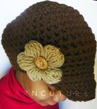 The Puff Flower Brimmed Beanie - In Chocolate Brown 1 small