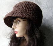 Brimmed Beanie / Newsboy Hat - In Brown 1 small