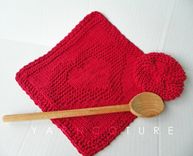 Two Hearts In One Dishtowel Set - Hand Knit Dish Cloth And Scrubbie Set / Choose Red Or Natural 4 small