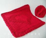 Two Hearts In One Dishtowel Set - Hand Knit Dish Cloth And Scrubbie Set / Choose Red Or Natural 5 small
