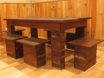Unique Walnut Dining Set With 6 Individual Benches 5 small