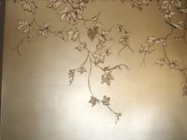 Chinoiserie Grapes Mural On Champagne Metallic Faux By Visionary Mural Co. 4 small