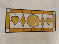 Stained Glass Transom Window, Sandwich Glass Stained Glass Plate Panel With Vintage Tiara Hearts 6 small