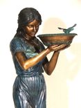 Bronze Garden Fountain, Girl Holding A Bowl With 2 Birds 3 small