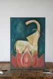 Large Original Acrylic Painting, 20x30 Elephant & Lotus 1 small