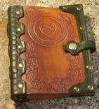 Handcrafted Antiqued Green & Brown Leather Blank Book With Oak Leaf Tooling 1 small