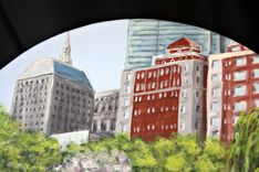 Custom Painted Boston Themed Kitchen Stool 5 small