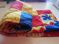 Custom Red, Blue, Yellow Flowered Modern Baby Quilt 1 small