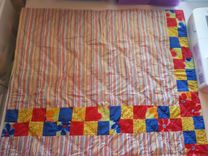 Custom Red, Blue, Yellow Flowered Modern Baby Quilt 6 small