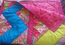 Pink, Teal & Lime Green Chevron Crib Sized Quilt 1 small