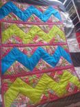 Pink, Teal & Lime Green Chevron Crib Sized Quilt 3 small
