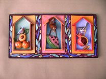 Bird X Three 3-D Ceramic Tile And Mosaic Wall Hanging. 1 small