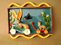 Jacky Rabbit And Ben Bunny Scooter And Wagon Parade Ceramic Shadow Box 1 small