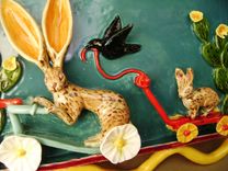 Jacky Rabbit And Ben Bunny Scooter And Wagon Parade Ceramic Shadow Box 2 small