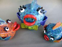 Fish Lips Ceramic Tea Set, Tea Pot, Sugar And Creamer With Spoon 2 small