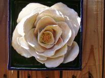 Mothers Day Gift, White Rose Flower Box, Ceramic Wall Hanging 2 small