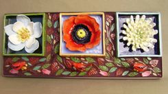Flower Box Trio Wall Hanging , Home Or Garden Decor Mosaic Sculpture 2 small